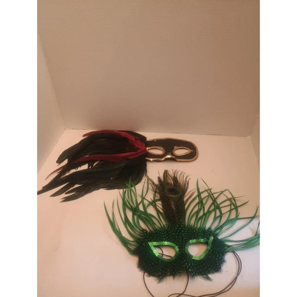 Lot Of 2 Vintage Feathered Mardi Gras Carnival Masks